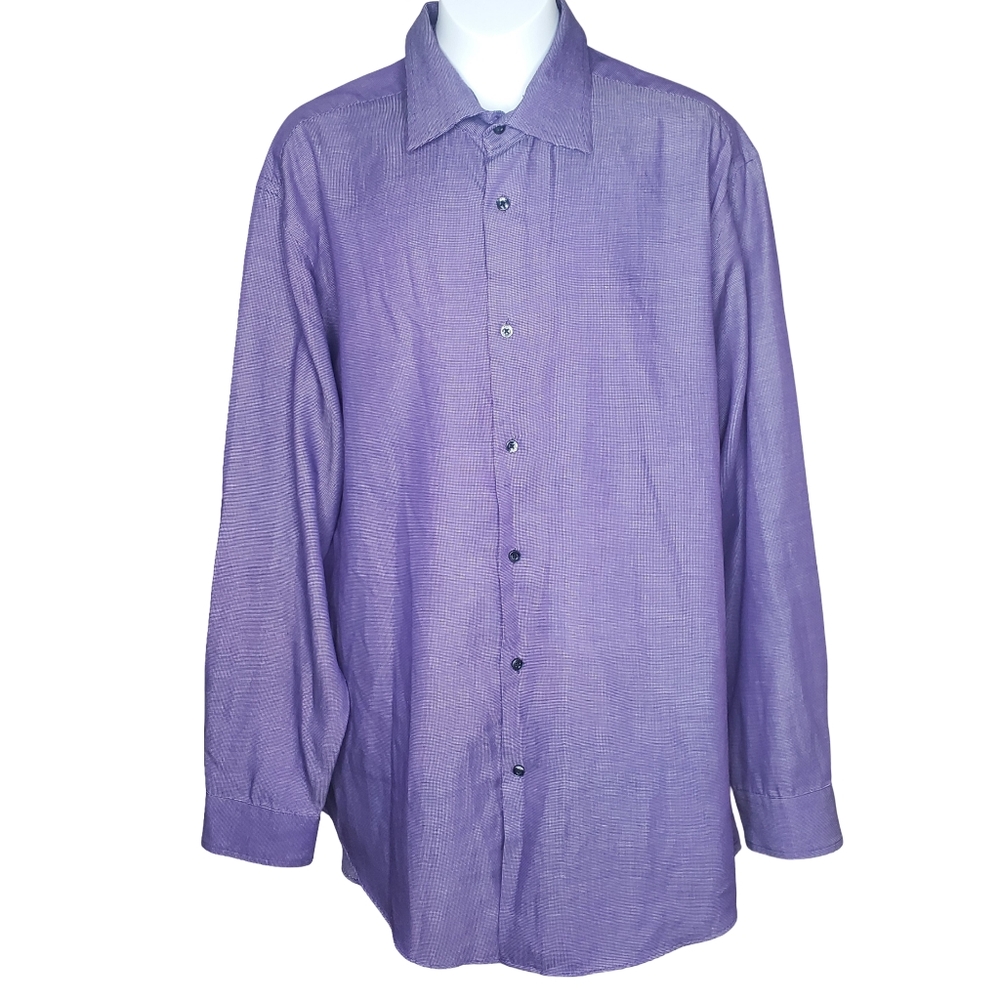 Billy London Men's Micro Dot Plum Button Down Dress Shirt